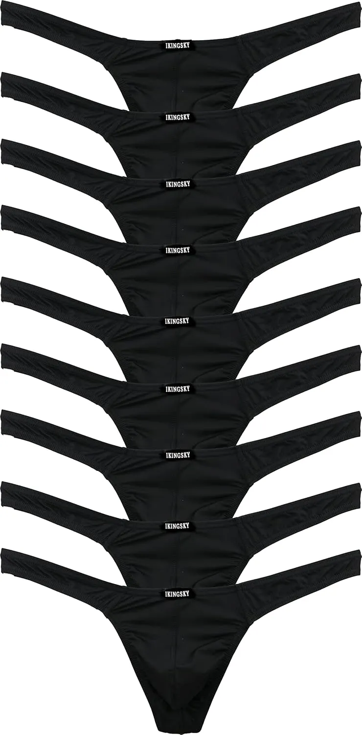 IKINGSKY Men's Silky Thong Sexy T-Back Mens Underwear Low Rise Stretch Underpanties