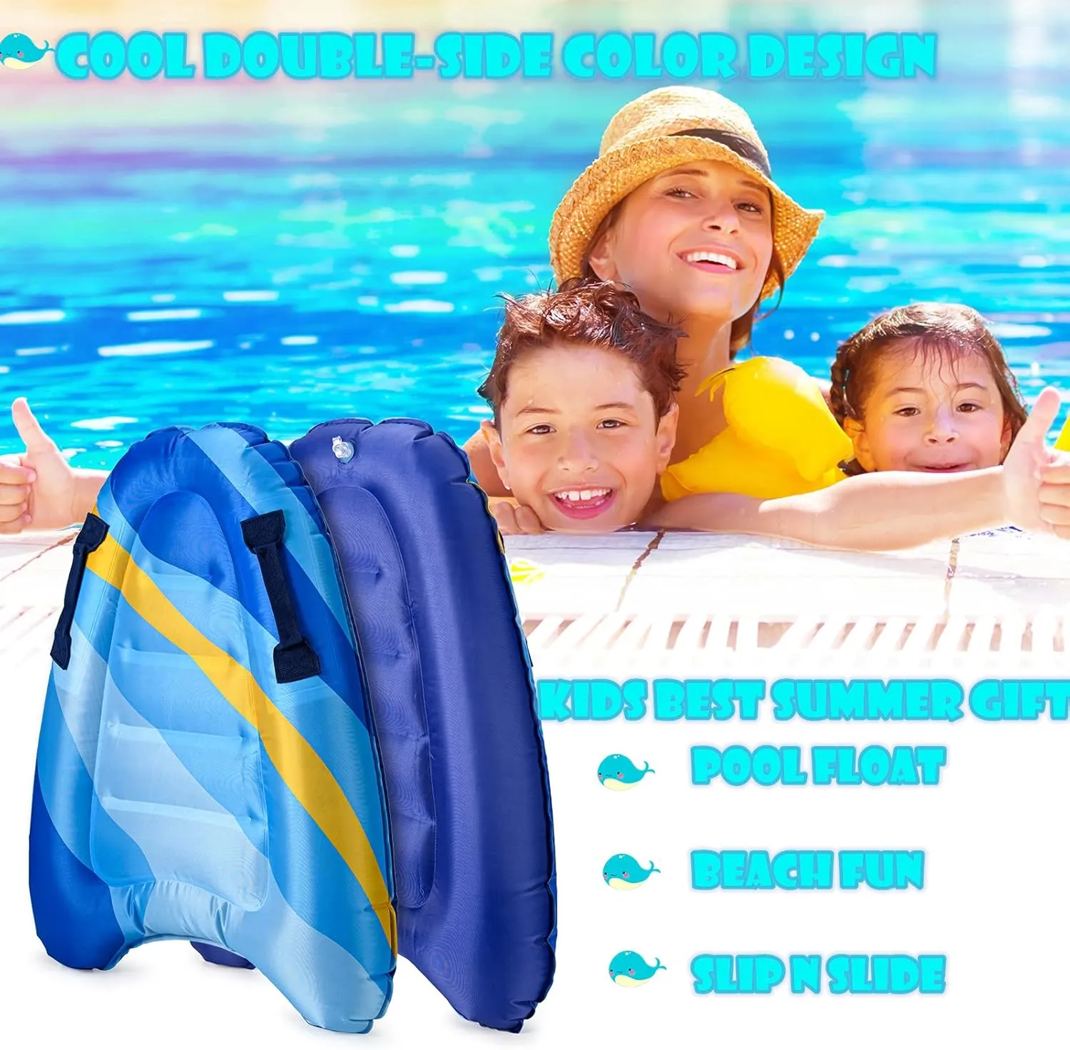 Inflatable Boogy Boards for Beach Travel Toys, 30” Cavas Slip Slide Water Park Body Surfing Board with Handles, Summer Fun Water Pool Game Toys for Kids 4,8,12 Ages Dark-Geometry
