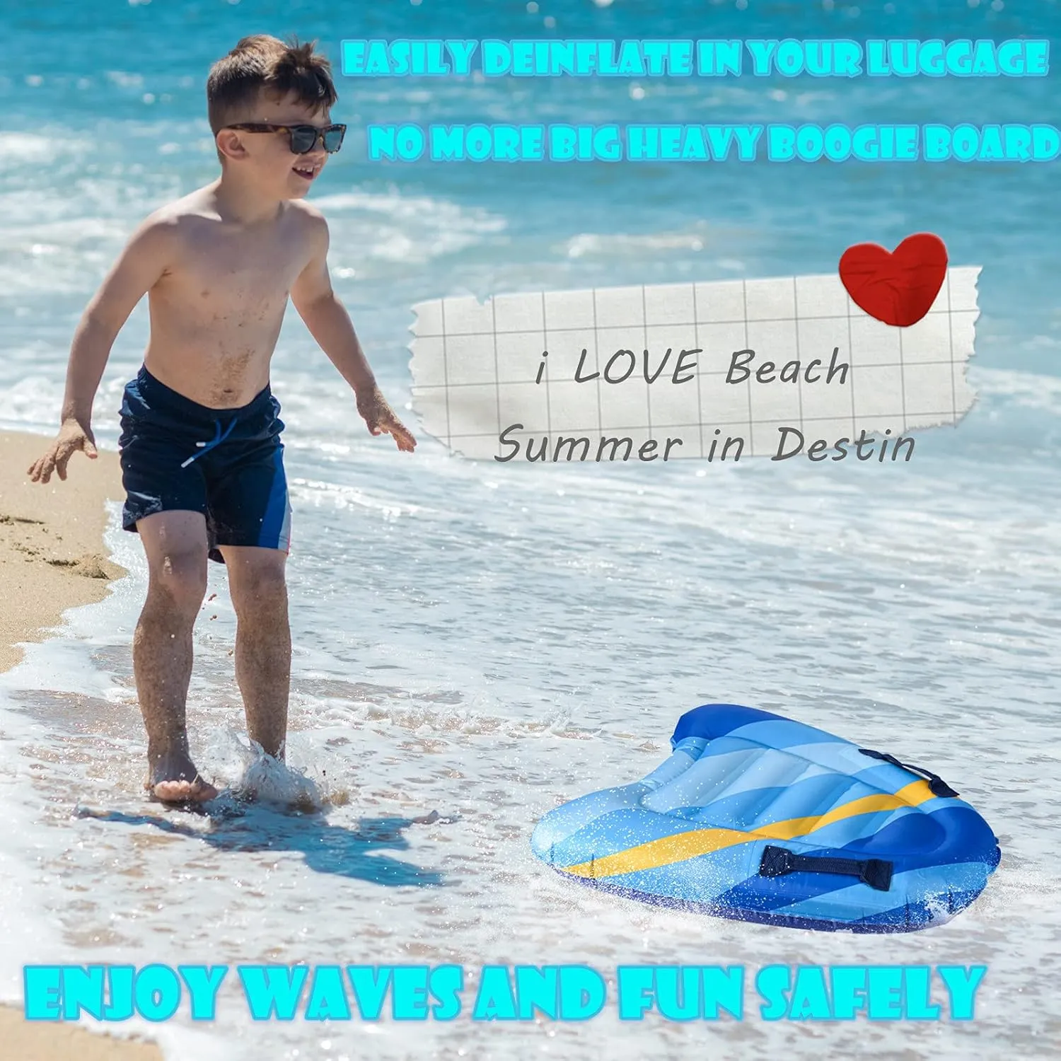 Inflatable Boogy Boards for Beach Travel Toys, 30” Cavas Slip Slide Water Park Body Surfing Board with Handles, Summer Fun Water Pool Game Toys for Kids 4,8,12 Ages Dark-Geometry