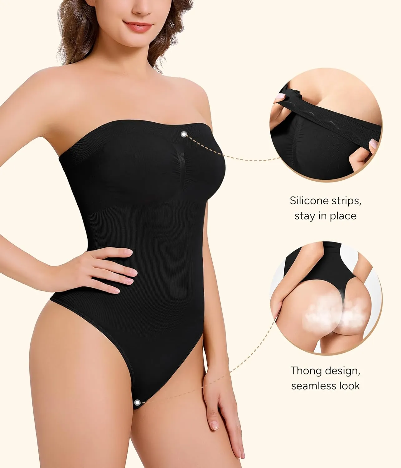 Irisnaya Strapless Shapewear Bodysuit for Women - Thong Bodysuit Tummy Control Tube Top Body Suits with Removable Strap