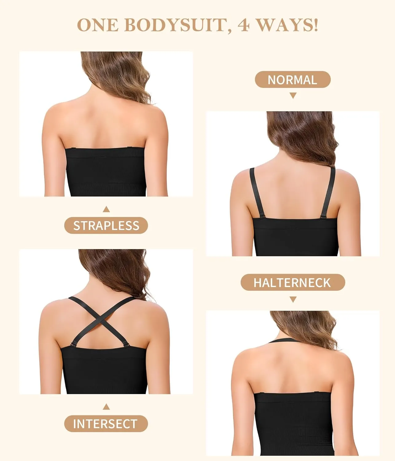 Irisnaya Strapless Shapewear Bodysuit for Women - Thong Bodysuit Tummy Control Tube Top Body Suits with Removable Strap