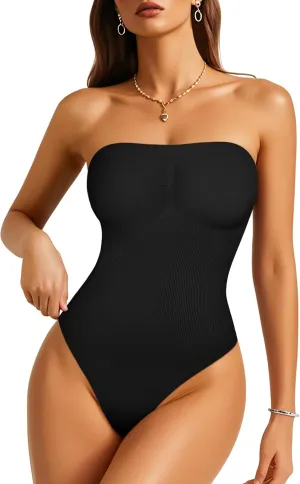 Irisnaya Strapless Shapewear Bodysuit for Women - Thong Bodysuit Tummy Control Tube Top Body Suits with Removable Strap