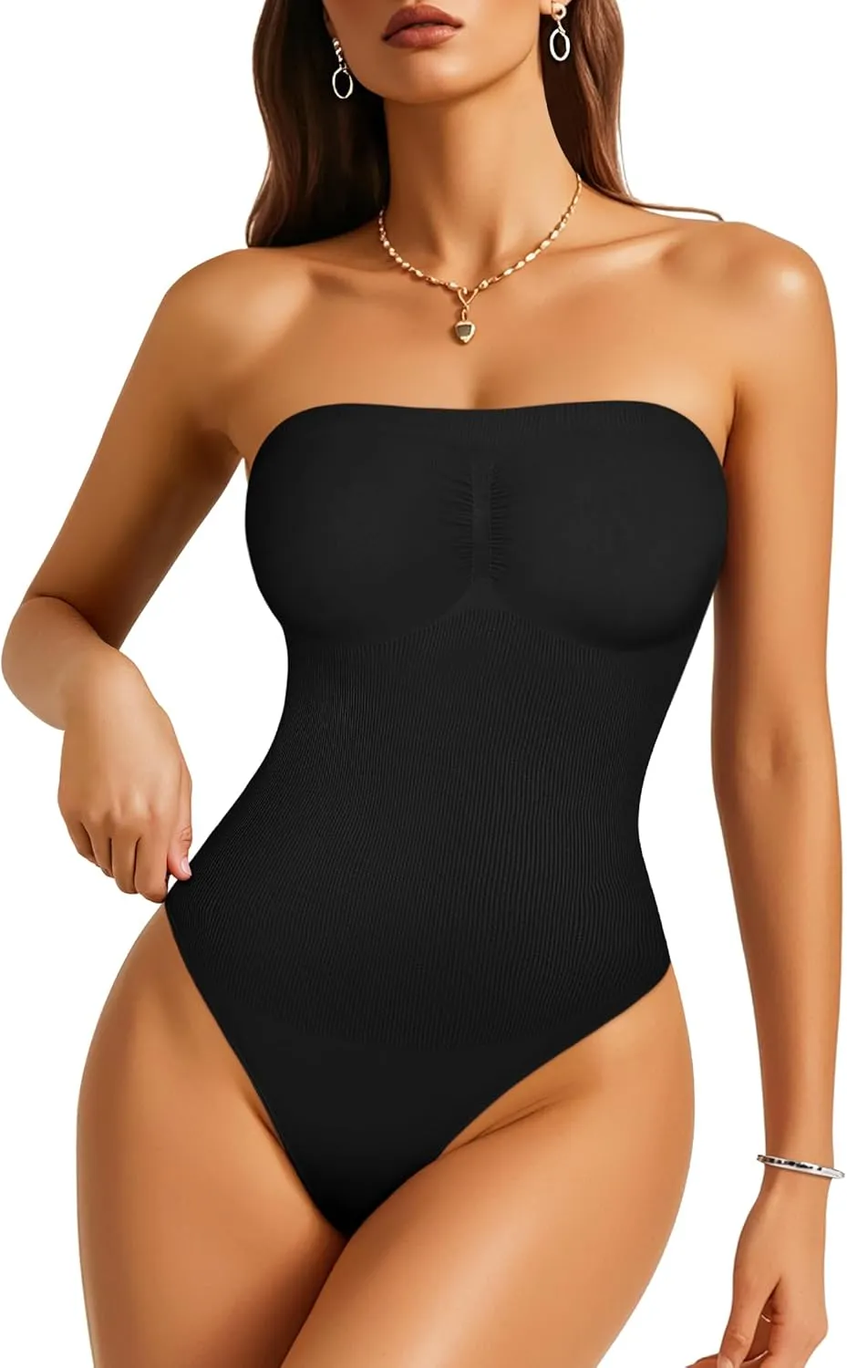 Irisnaya Strapless Shapewear Bodysuit for Women - Thong Bodysuit Tummy Control Tube Top Body Suits with Removable Strap