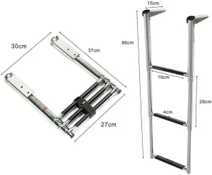 ISURE MARINE 3 Step Stainless Steel Telescoping Boat Ladder Dock Ladder Pontoon Boat Ladder Swim Step Folding telescoping Ladder Swimming Upper Platform Pontoon Boat Ladder
