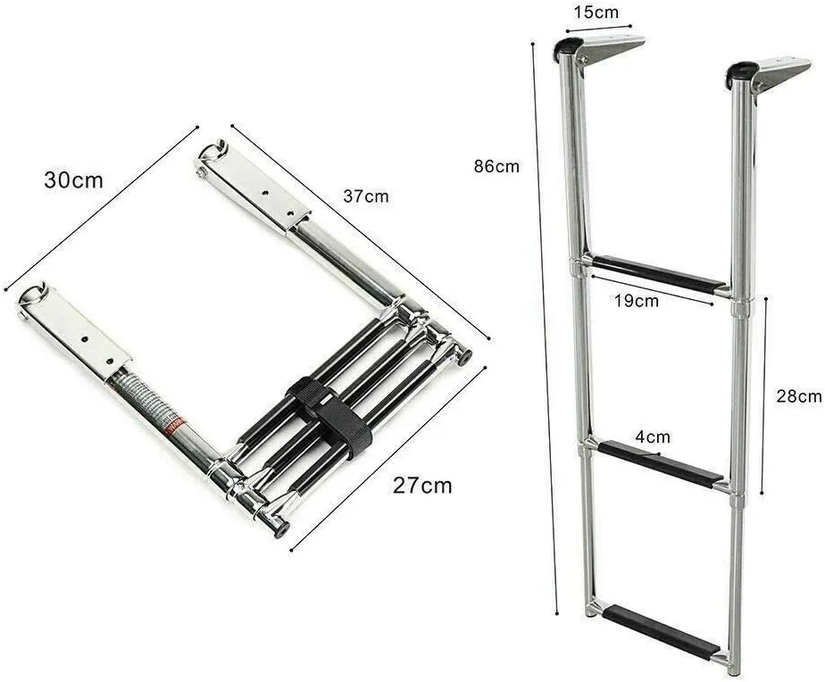 ISURE MARINE 3 Step Stainless Steel Telescoping Boat Ladder Dock Ladder Pontoon Boat Ladder Swim Step Folding telescoping Ladder Swimming Upper Platform Pontoon Boat Ladder