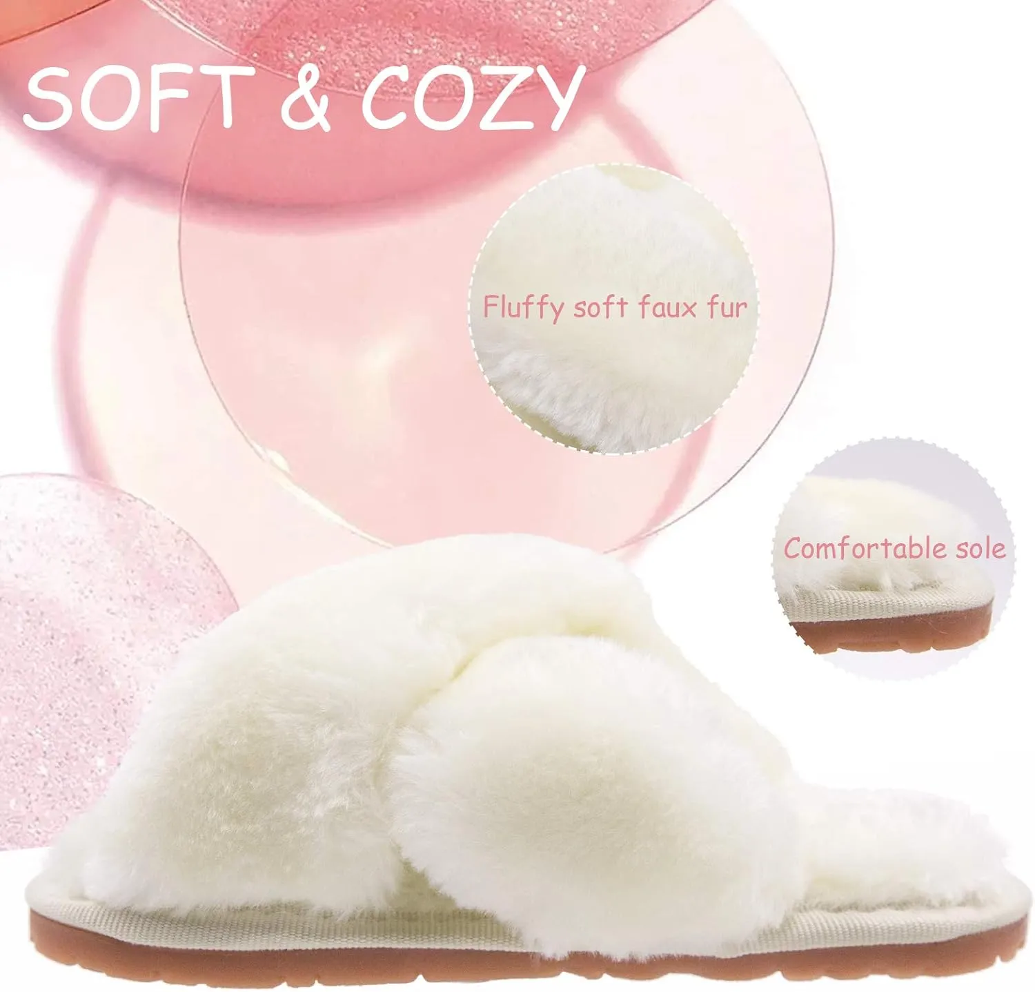 ISZPLUSH Girl's Fluffy Slippers Kids' Fuzzy Slippers Slide Sandals Leopard Tie Dye Cross Band Plush Open Toe Slip on House Bedroom Slippers