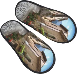 Italian Town Street Furry Slippers for Men Women Fuzzy Memory Foam Slippers Warm Comfy Slip-on Bedroom Shoes Winter House Shoes for Indoor Outdoor Medium