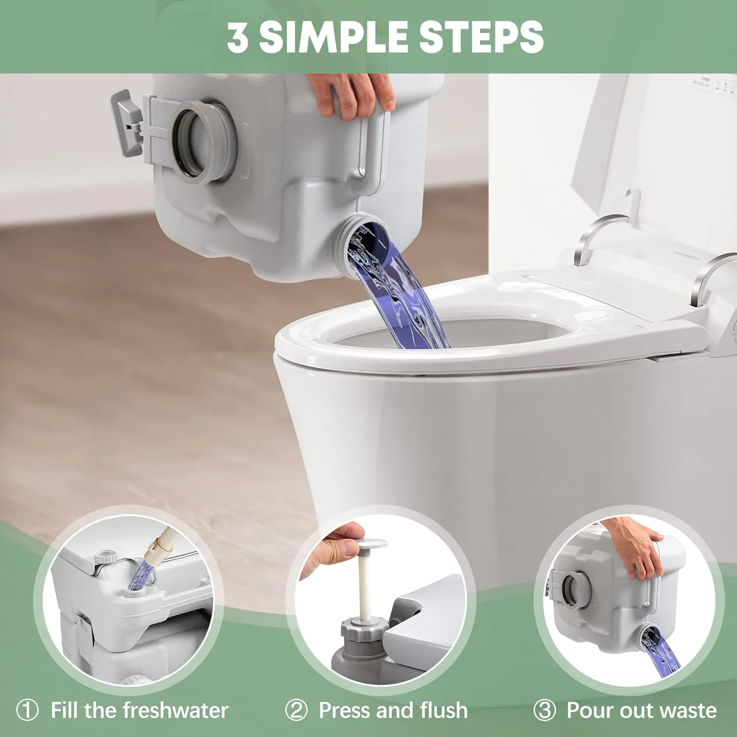 JAXPETY 5.3 Gallon Camping Toilet Portable Travel Toilet w/Sealing Slide Valve, Anti-Leak Water Pump, Carry Handle, Large Capacity Waste Tank for Car, Boat, Truck (20L Gray)
