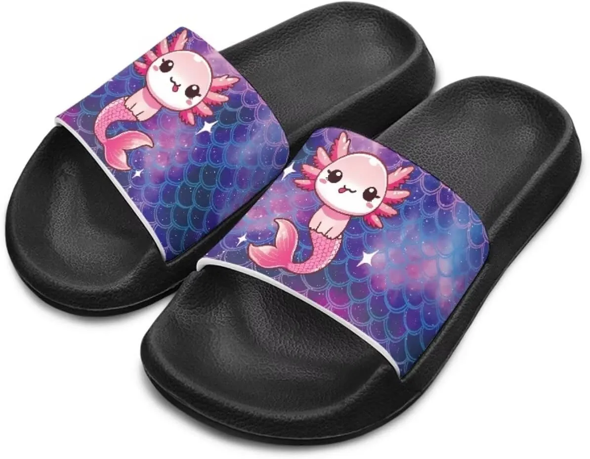 Jeiento Boys Slide Sandals Cartoon Children Open Toe Beach Slides Indoor Outdoor Axolotl Slippers Lightweight Anti Slip Pool Shower Shoes
