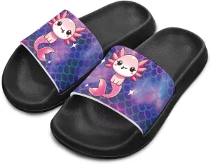 Jeiento Boys Slide Sandals Cartoon Children Open Toe Beach Slides Indoor Outdoor Axolotl Slippers Lightweight Anti Slip Pool Shower Shoes