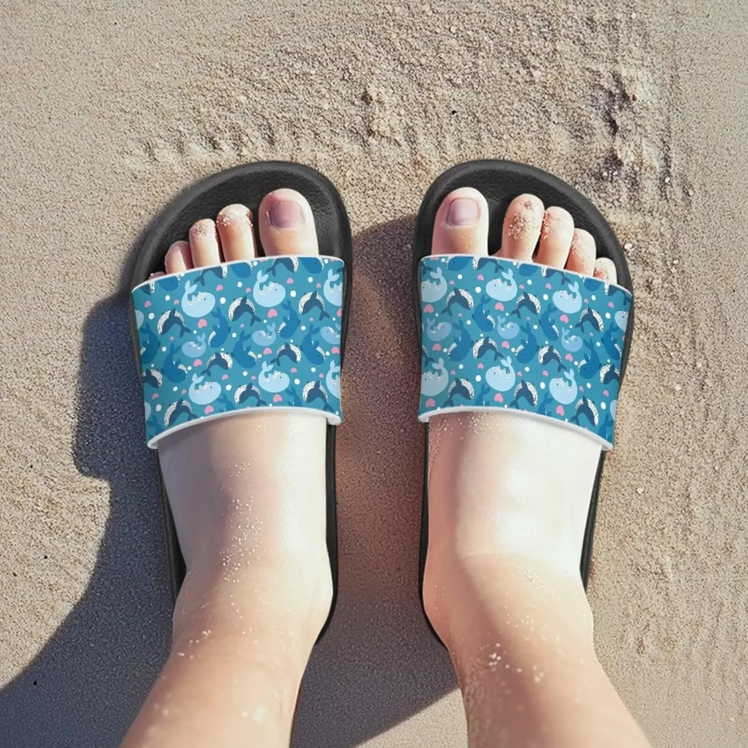 Jeiento Cartoon Slides for Kids Age 4-8,Shark Slide Slippers Little Girl Beach Sandals Anti Slip Children Shower Shoes