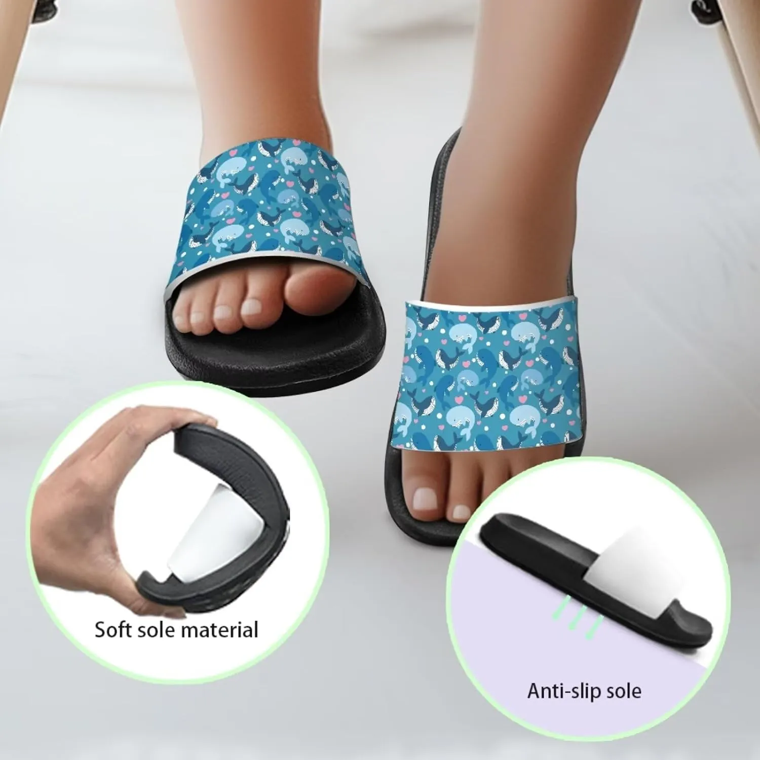 Jeiento Cartoon Slides for Kids Age 4-8,Shark Slide Slippers Little Girl Beach Sandals Anti Slip Children Shower Shoes