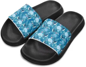 Jeiento Cartoon Slides for Kids Age 4-8,Shark Slide Slippers Little Girl Beach Sandals Anti Slip Children Shower Shoes