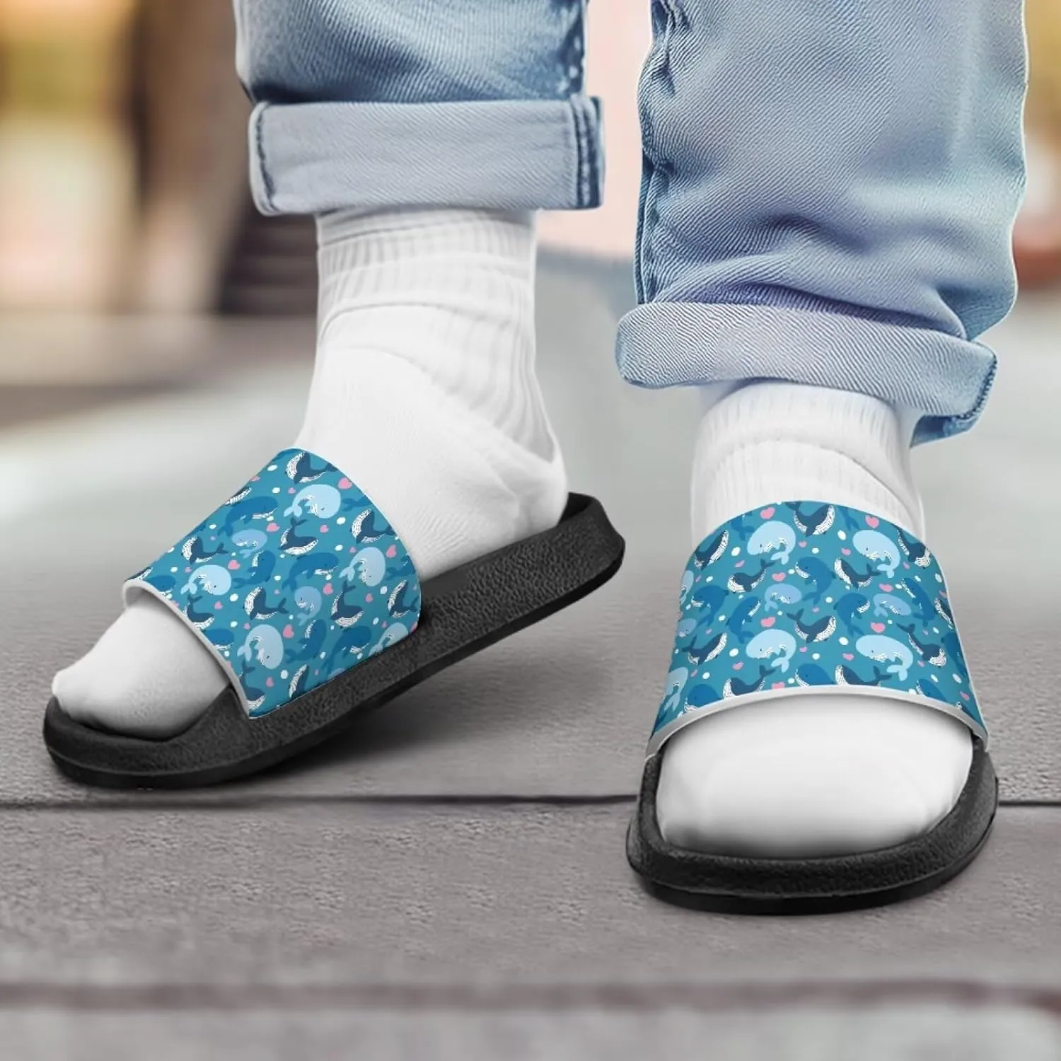 Jeiento Cartoon Slides for Kids Age 4-8,Shark Slide Slippers Little Girl Beach Sandals Anti Slip Children Shower Shoes
