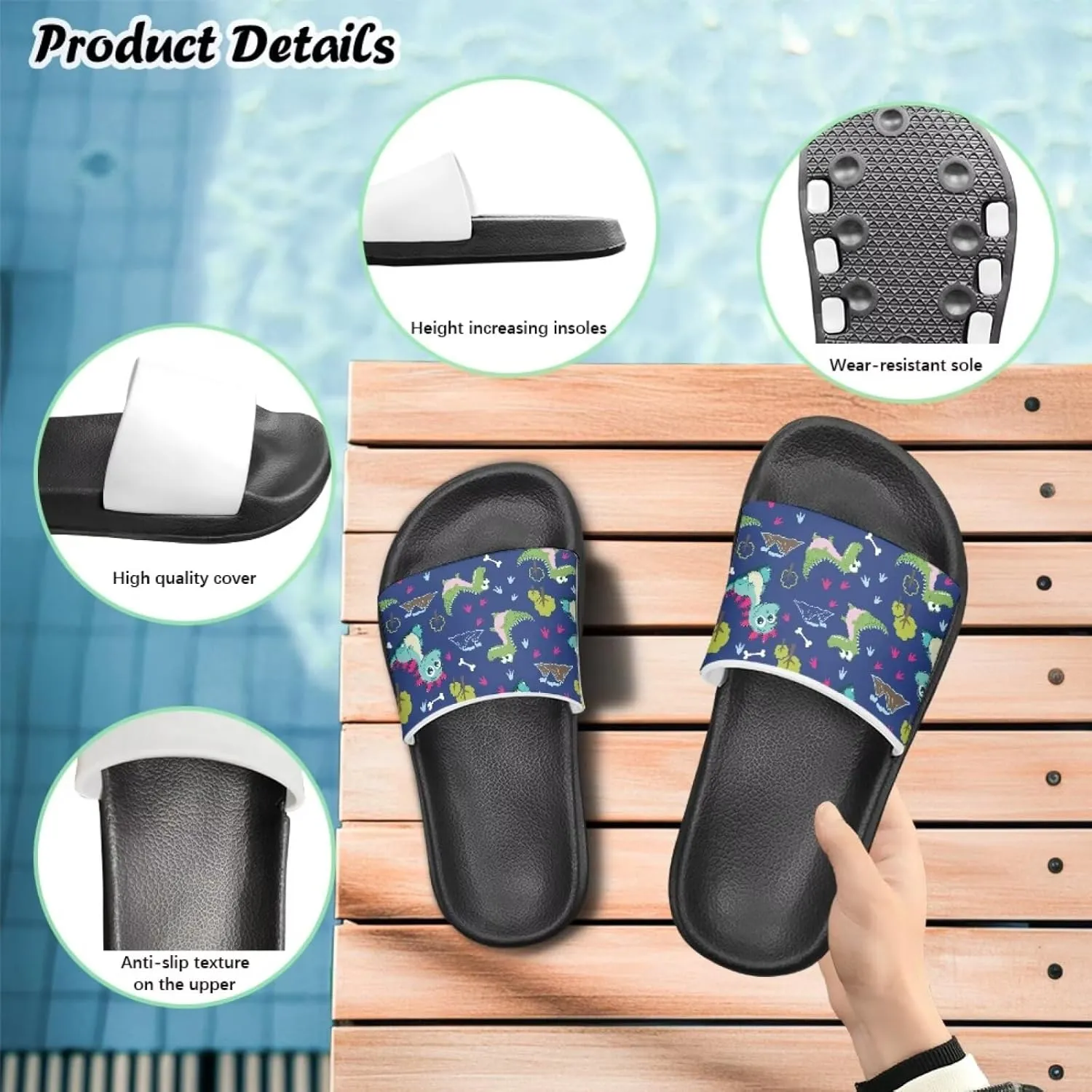 Jeiento Kids Slides for Boy Girl Soft Comfort Children Home Shoes Non-Slip Novelty Open Toe Sandal Youth Shower Shoes