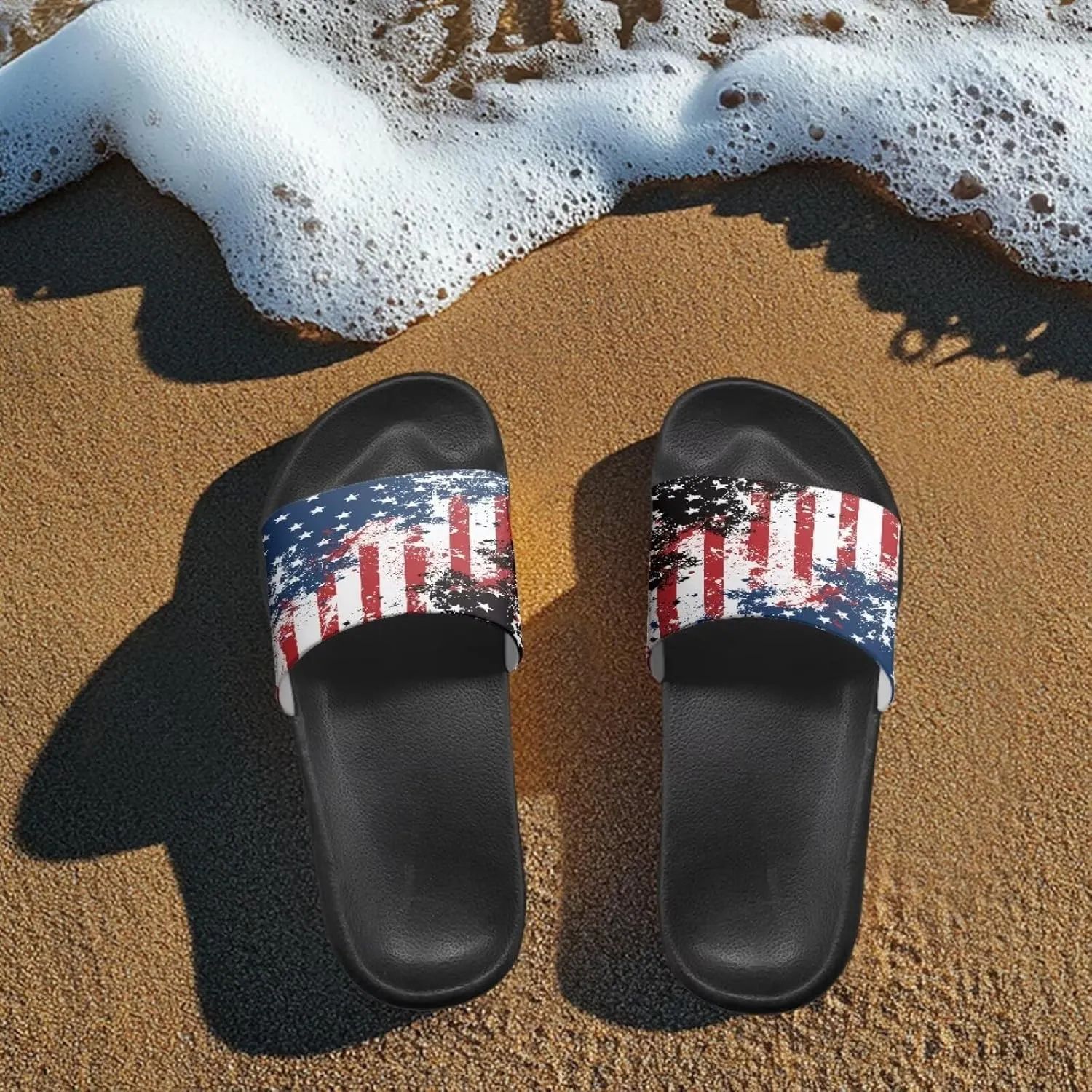 Jeiento Women Slide Sandals American Flag Slippers Holiday Shoes Non Slip Athletic Sandals Bathroom Beach Showe Shoes