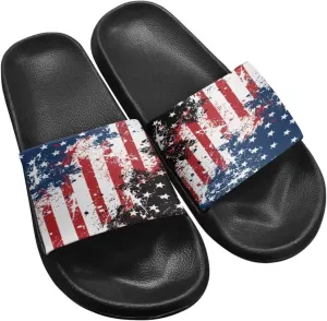 Jeiento Women Slide Sandals American Flag Slippers Holiday Shoes Non Slip Athletic Sandals Bathroom Beach Showe Shoes
