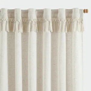jinchan Boho Curtains with Tassels, 84 Inch Long Flax Farmhouse Curtains for Living Room & Bedroom, Light Filtering Window Curtain Set 2 Panels, Ecru