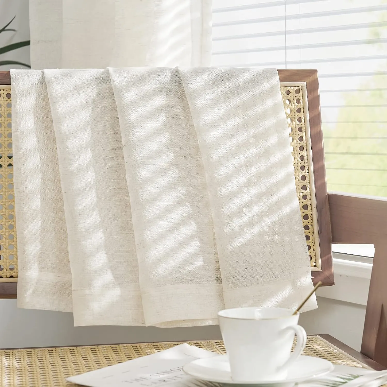 jinchan Linen Blend Sheer Curtains for Living Room 63 Inch Length, Voile Linen Curtains for Bedroom, Light Filtering Farmhouse Window Drapes, Open Weave Drapes Sets Rod Pocket, 2 Panels Crude