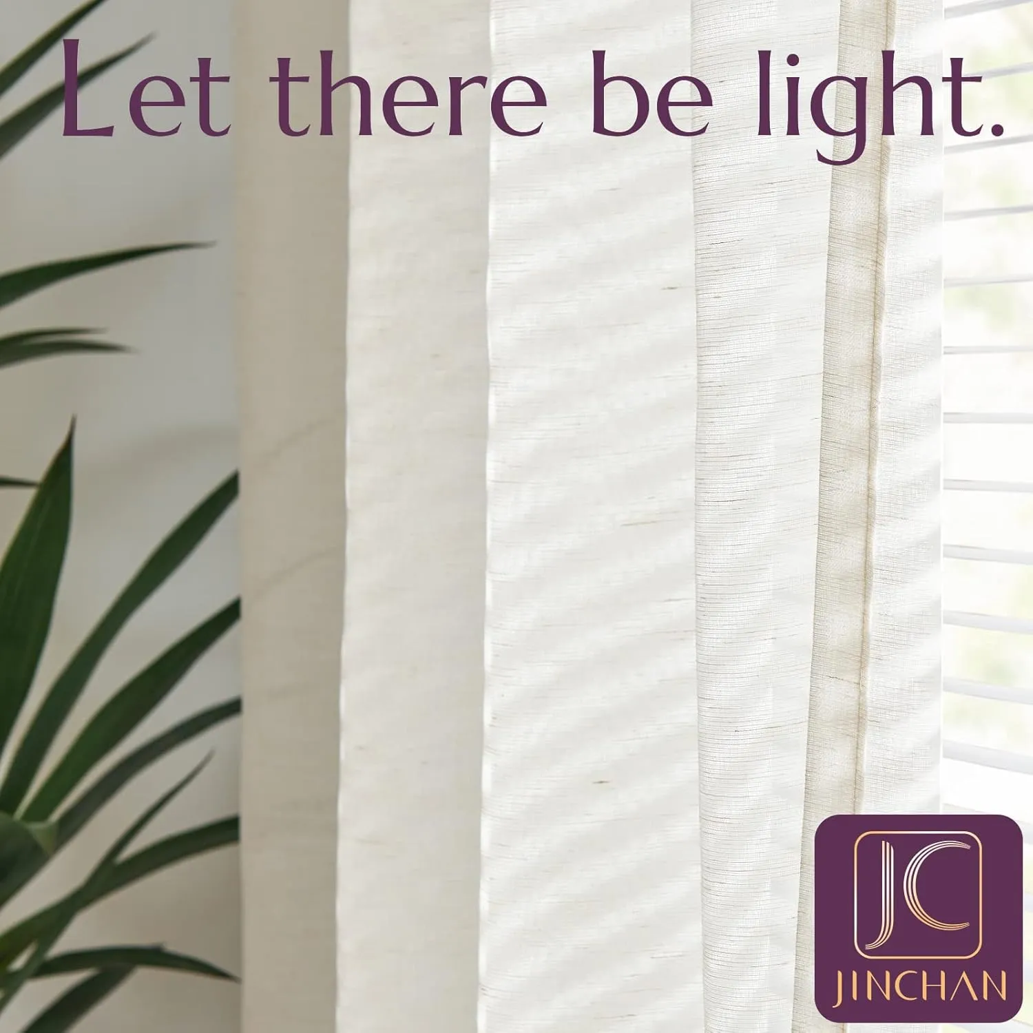 jinchan Linen Blend Sheer Curtains for Living Room 63 Inch Length, Voile Linen Curtains for Bedroom, Light Filtering Farmhouse Window Drapes, Open Weave Drapes Sets Rod Pocket, 2 Panels Crude