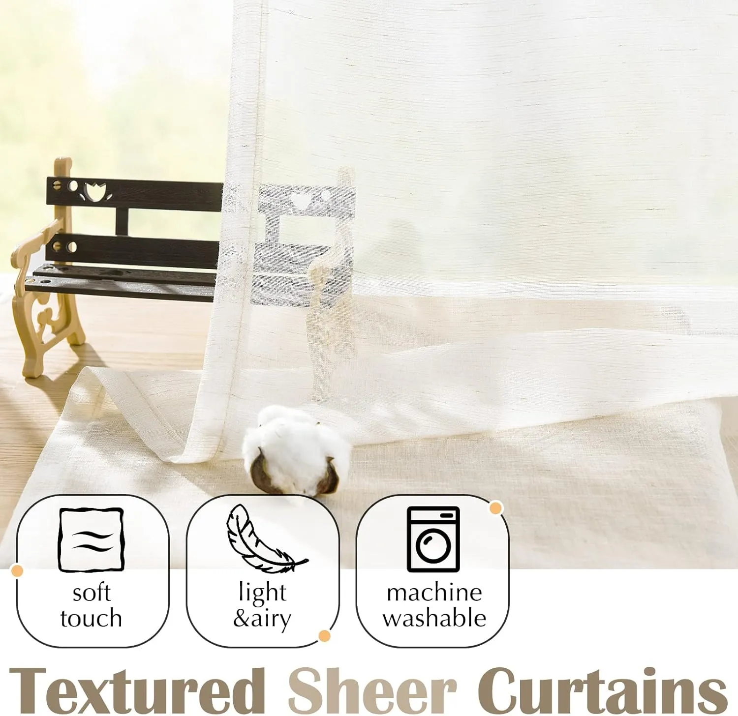 jinchan Linen Blend Sheer Curtains for Living Room 63 Inch Length, Voile Linen Curtains for Bedroom, Light Filtering Farmhouse Window Drapes, Open Weave Drapes Sets Rod Pocket, 2 Panels Crude