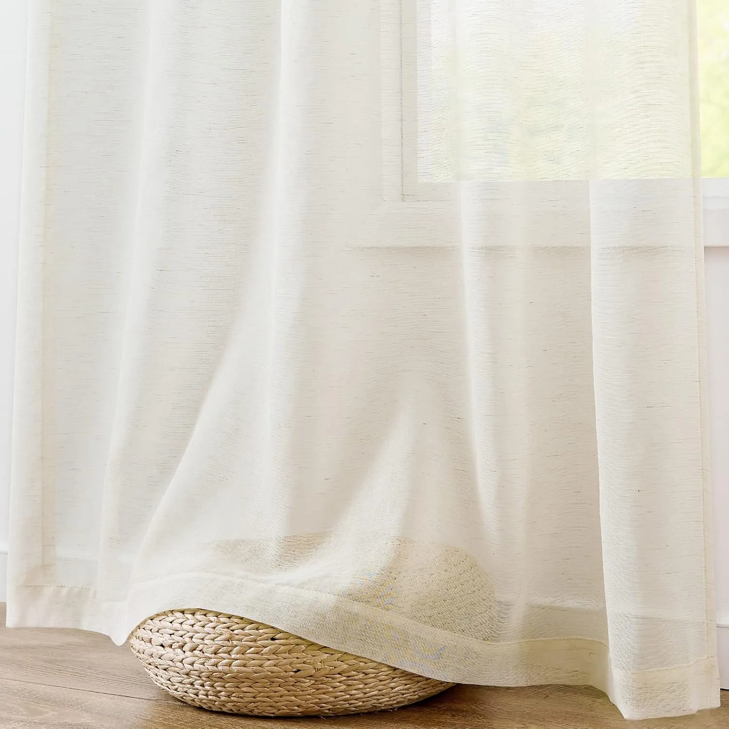 jinchan Linen Blend Sheer Curtains for Living Room 63 Inch Length, Voile Linen Curtains for Bedroom, Light Filtering Farmhouse Window Drapes, Open Weave Drapes Sets Rod Pocket, 2 Panels Crude