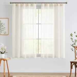 jinchan Linen Blend Sheer Curtains for Living Room 63 Inch Length, Voile Linen Curtains for Bedroom, Light Filtering Farmhouse Window Drapes, Open Weave Drapes Sets Rod Pocket, 2 Panels Crude