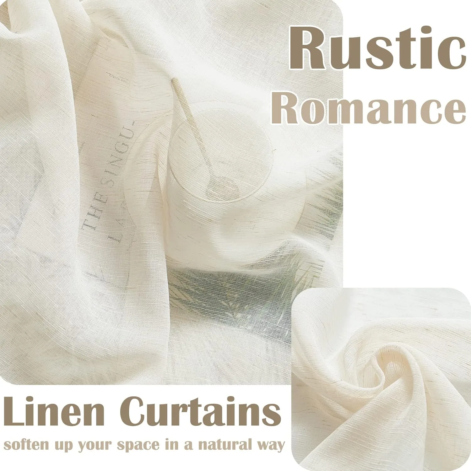 jinchan Linen Blend Sheer Curtains for Living Room 63 Inch Length, Voile Linen Curtains for Bedroom, Light Filtering Farmhouse Window Drapes, Open Weave Drapes Sets Rod Pocket, 2 Panels Crude