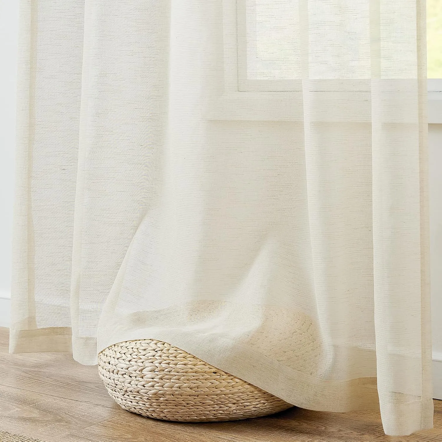 jinchan Linen Blend Sheer Curtains for Living Room 84 Inches Long, Taupe Voile Linen Curtains for Bedroom, Light Filtering Farmhouse Window Drapes, Open Weave Drapes Sets Rod Pocket, 2 Panels Taupe