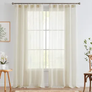 jinchan Linen Blend Sheer Curtains for Living Room 84 Inches Long, Taupe Voile Linen Curtains for Bedroom, Light Filtering Farmhouse Window Drapes, Open Weave Drapes Sets Rod Pocket, 2 Panels Taupe