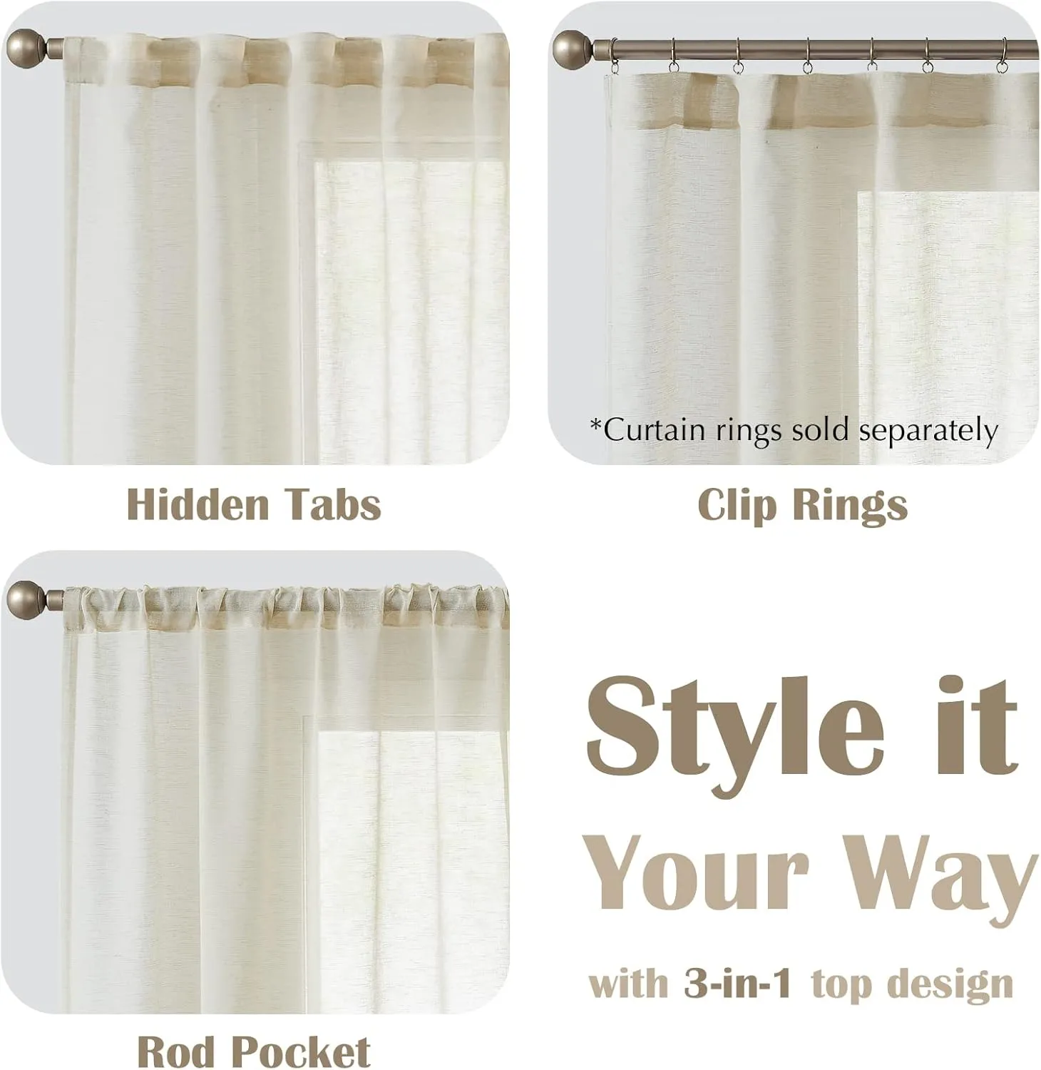 jinchan Linen Blend Sheer Curtains for Living Room 84 Inches Long, Taupe Voile Linen Curtains for Bedroom, Light Filtering Farmhouse Window Drapes, Open Weave Drapes Sets Rod Pocket, 2 Panels Taupe