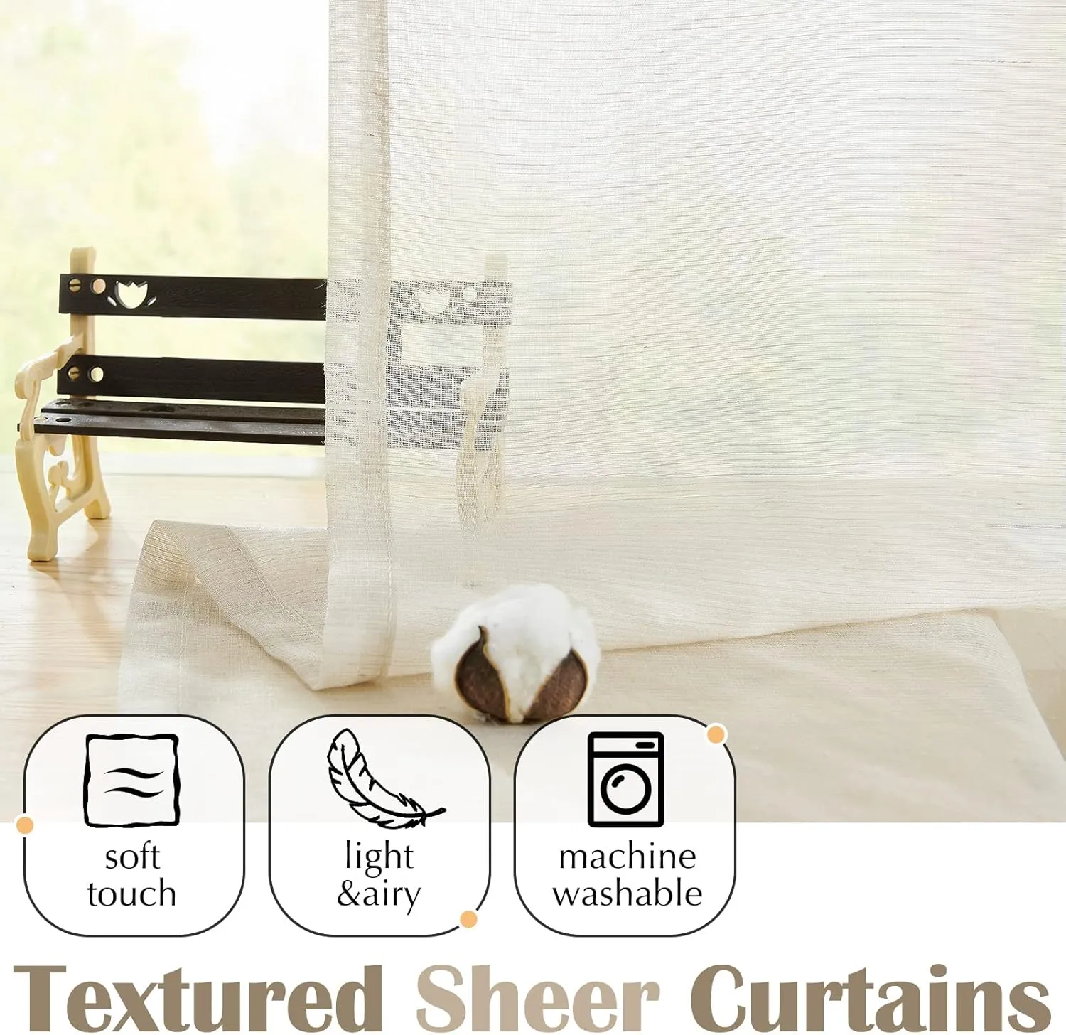 jinchan Linen Blend Sheer Curtains for Living Room 84 Inches Long, Taupe Voile Linen Curtains for Bedroom, Light Filtering Farmhouse Window Drapes, Open Weave Drapes Sets Rod Pocket, 2 Panels Taupe