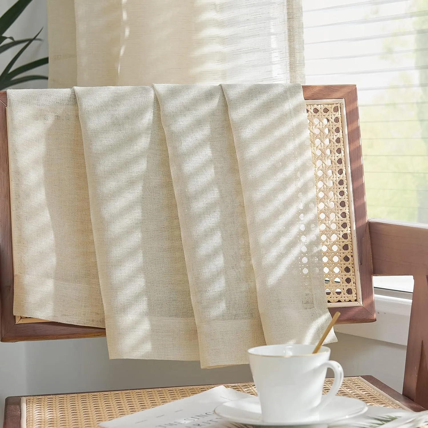 jinchan Linen Blend Sheer Curtains for Living Room 84 Inches Long, Taupe Voile Linen Curtains for Bedroom, Light Filtering Farmhouse Window Drapes, Open Weave Drapes Sets Rod Pocket, 2 Panels Taupe