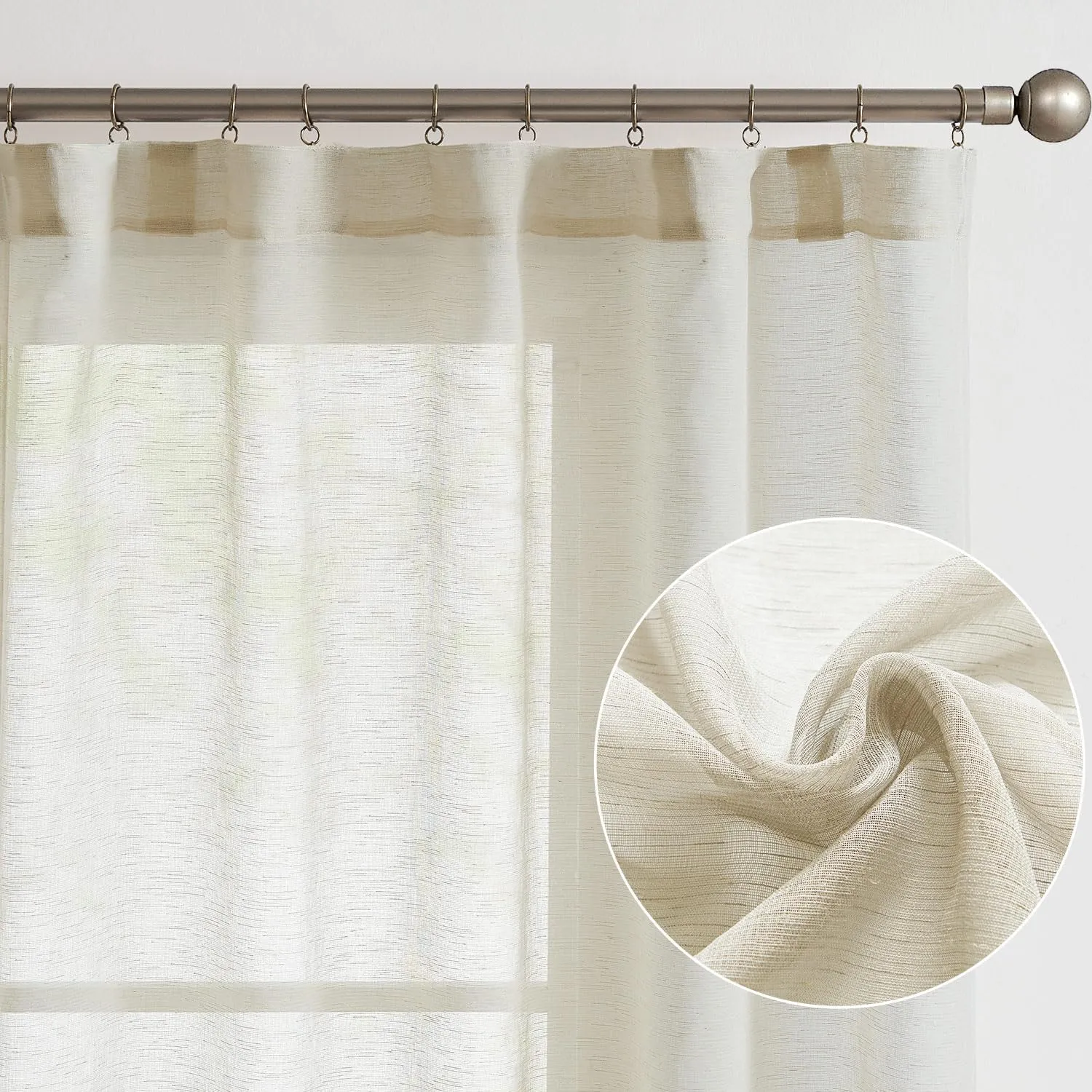 jinchan Linen Blend Sheer Curtains for Living Room 84 Inches Long, Taupe Voile Linen Curtains for Bedroom, Light Filtering Farmhouse Window Drapes, Open Weave Drapes Sets Rod Pocket, 2 Panels Taupe