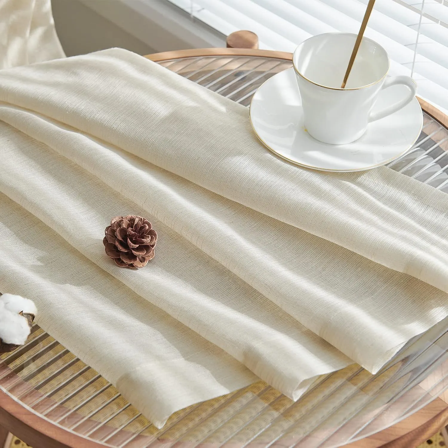jinchan Linen Blend Sheer Curtains for Living Room 84 Inches Long, Taupe Voile Linen Curtains for Bedroom, Light Filtering Farmhouse Window Drapes, Open Weave Drapes Sets Rod Pocket, 2 Panels Taupe