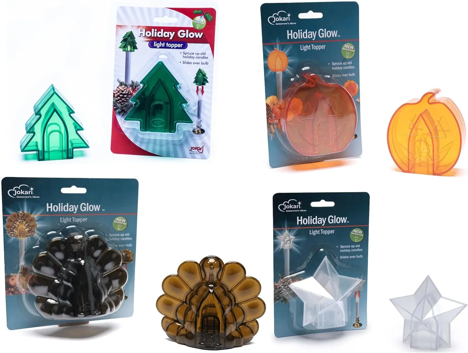 Jokari Holiday Themed Clip On Window Candle Toppers for Electric, Battery or Solar Operated Candles (Bundle)