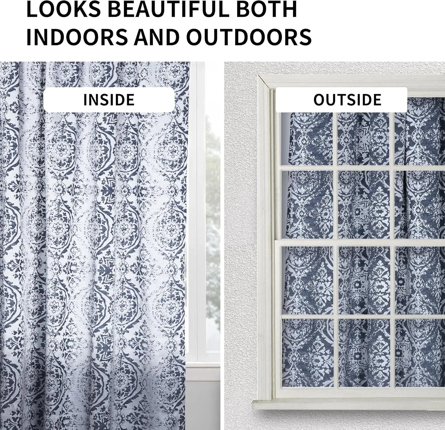 JOOJA Navy Blue Curtains - 63 inch Length, 2 Panels Set, Jacquard Patterned, Semi Blackout Boho Curtains for Bedroom & Living Room