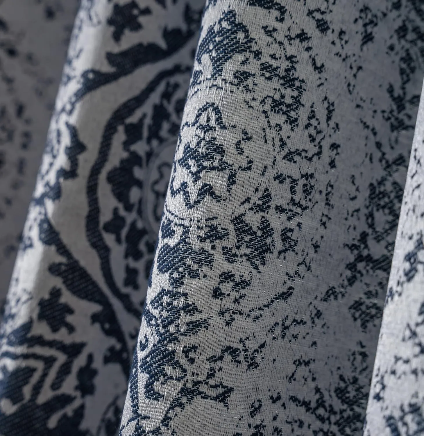 JOOJA Navy Blue Curtains - 63 inch Length, 2 Panels Set, Jacquard Patterned, Semi Blackout Boho Curtains for Bedroom & Living Room