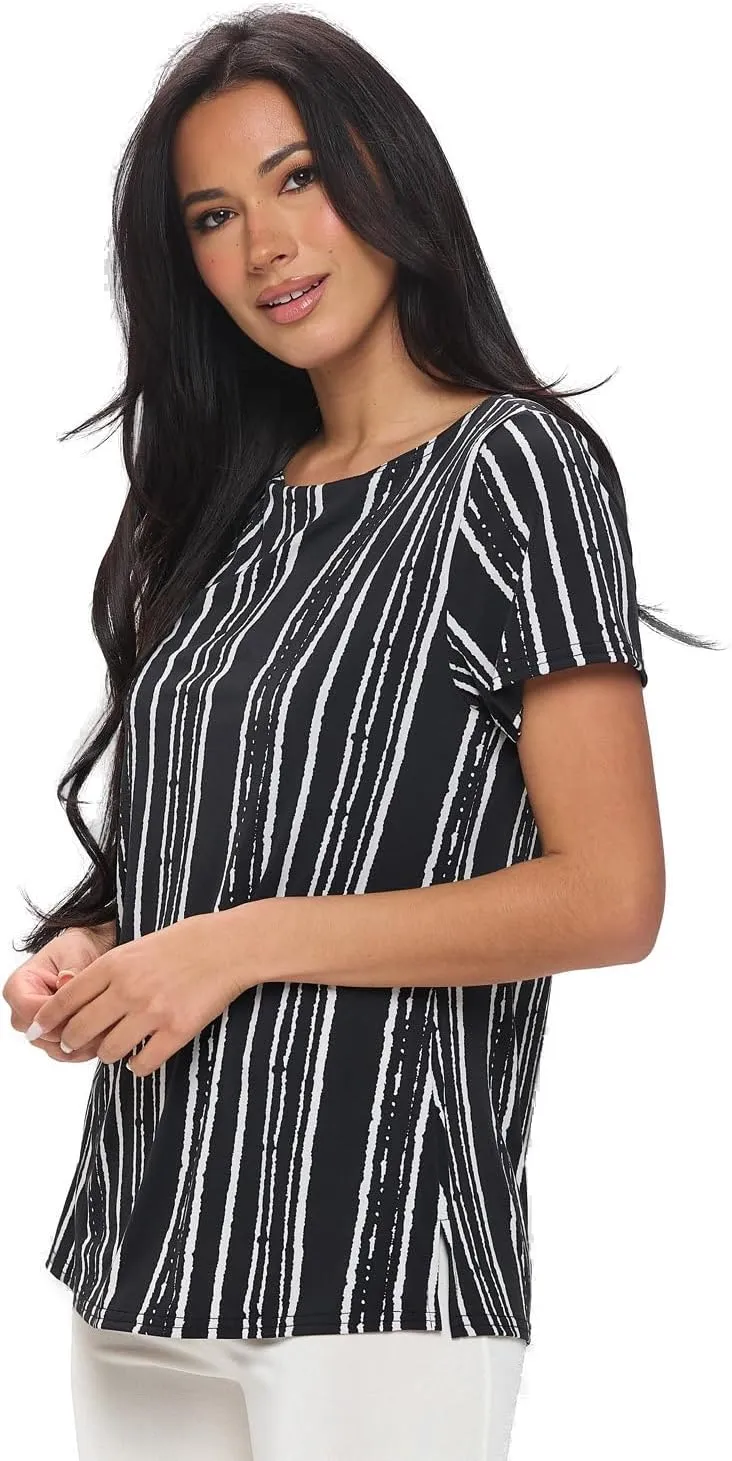 Jostar Print Boat Neckline Short Short Sleeve Top-3068HT-SRP1-W437