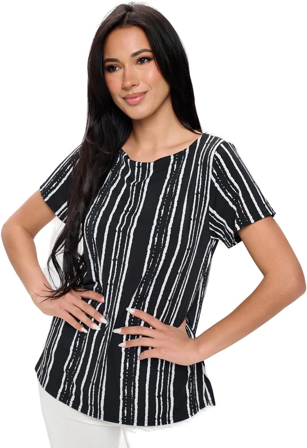 Jostar Print Boat Neckline Short Short Sleeve Top-3068HT-SRP1-W437