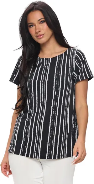 Jostar Print Boat Neckline Short Short Sleeve Top-3068HT-SRP1-W437