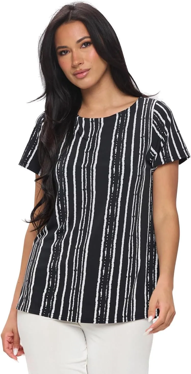 Jostar Print Boat Neckline Short Short Sleeve Top-3068HT-SRP1-W437