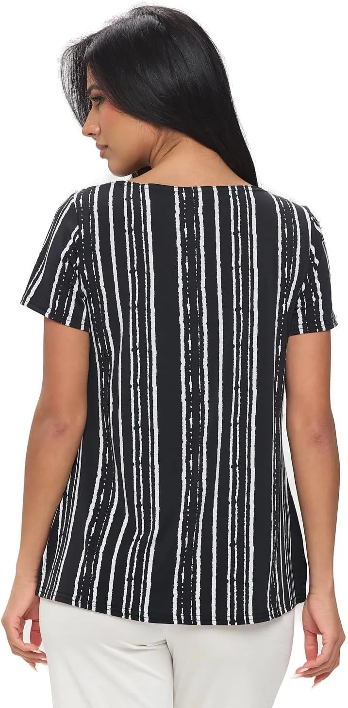 Jostar Print Boat Neckline Short Short Sleeve Top-3068HT-SRP1-W437