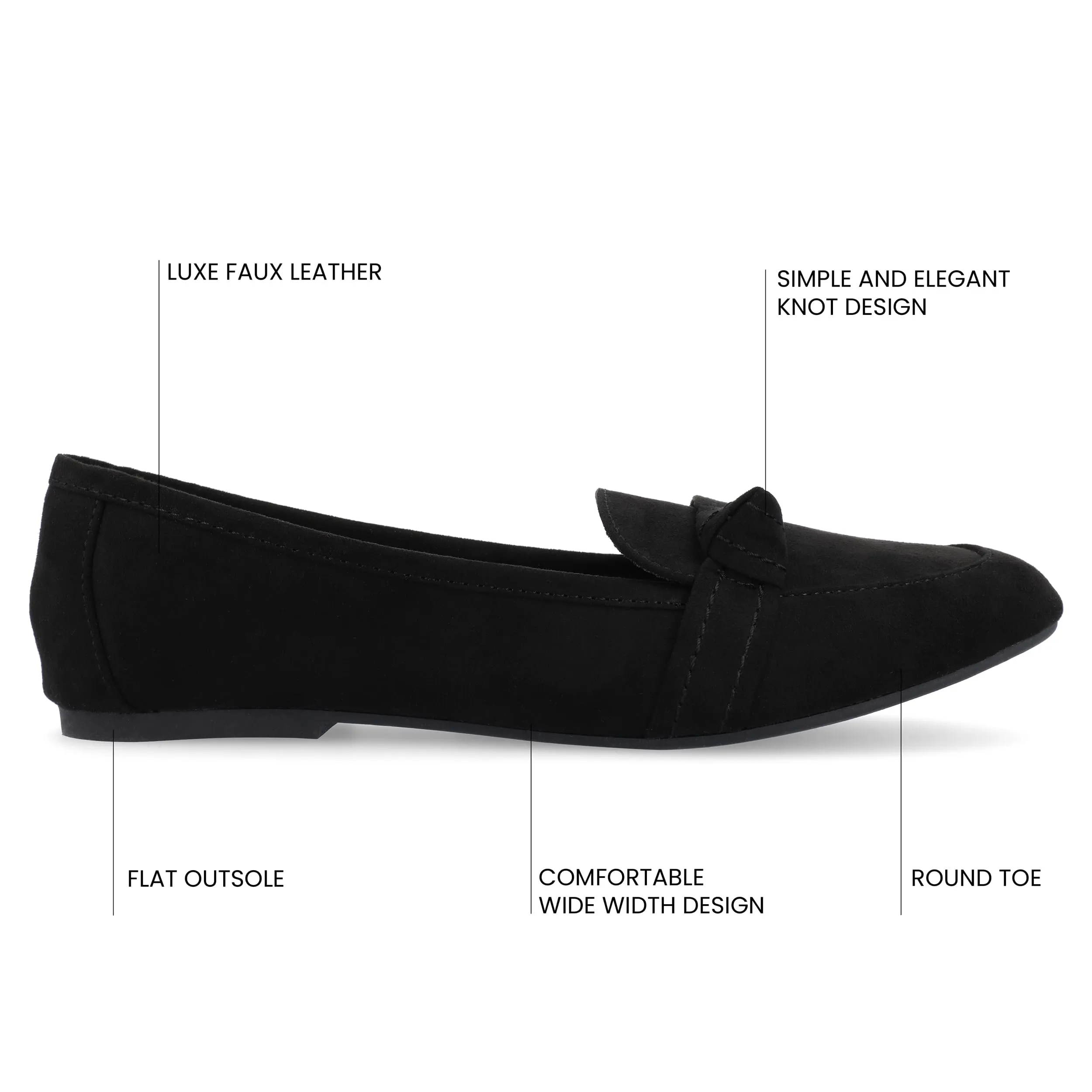 Journee Slip-On Knotted Loafer Flat for Women - Comfortable Marci Round Toe Fashion Dress Shoe Black 10 Medium Womens US