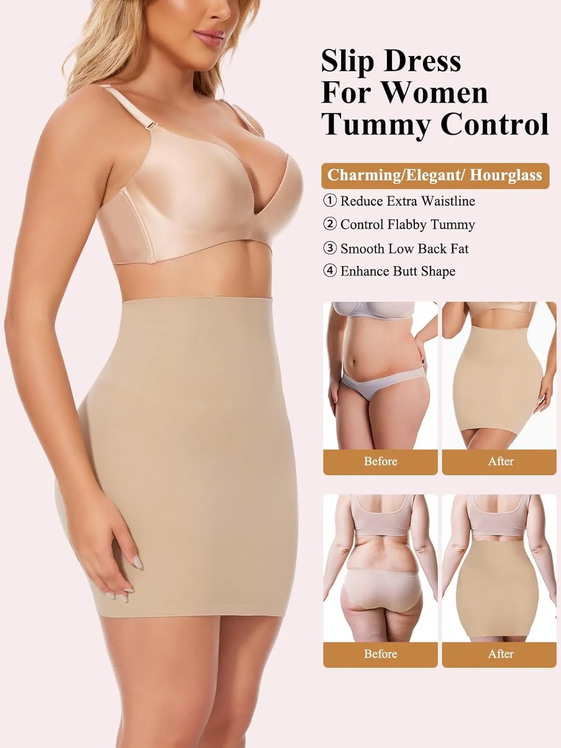 JOYSHAPER Shapewear Dress Slip for Under Dresses Half Slip Tummy Control High Waist Seamless Slip Skirt Body Shaper