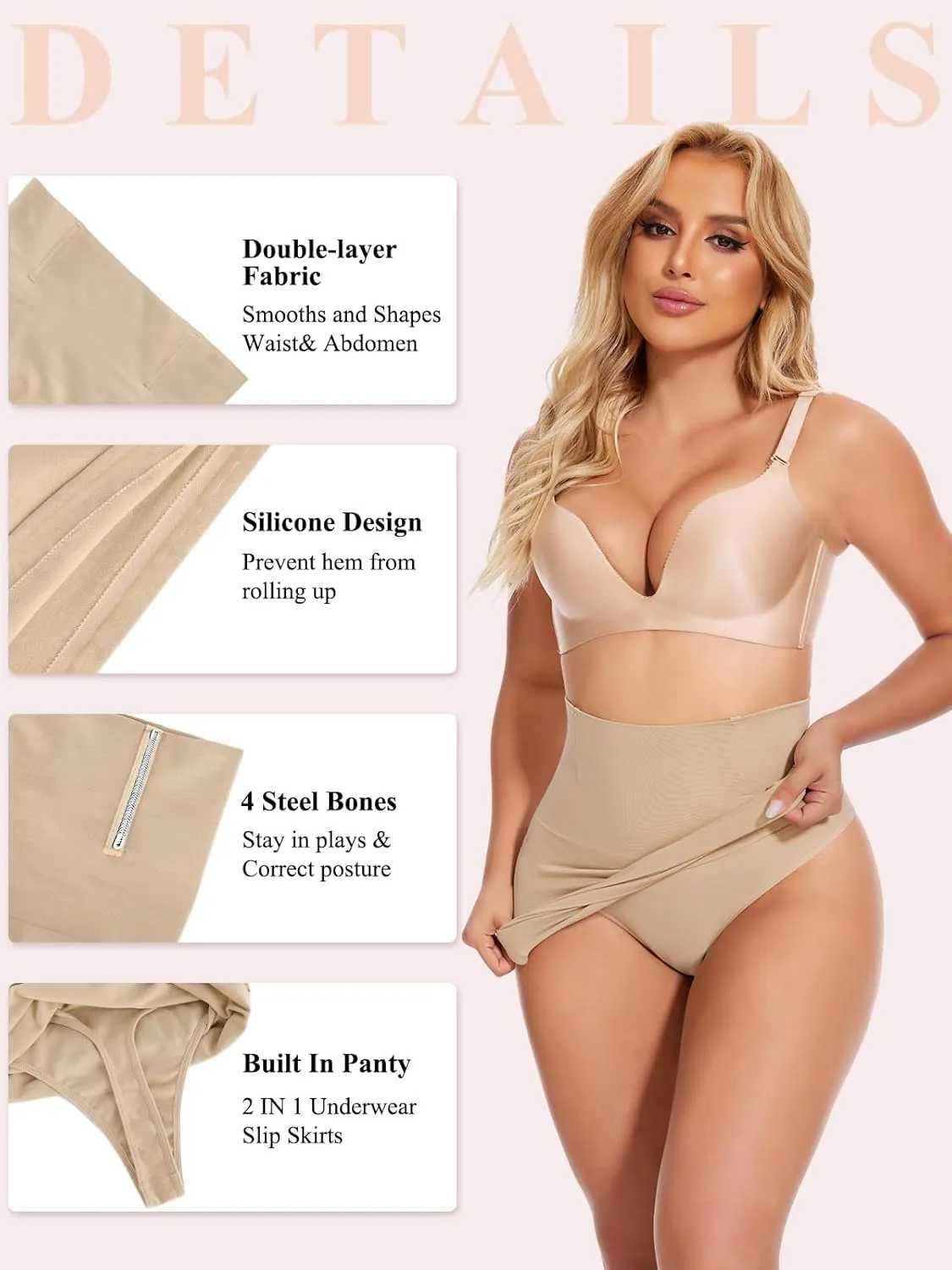JOYSHAPER Shapewear Dress Slip for Under Dresses Half Slip Tummy Control High Waist Seamless Slip Skirt Body Shaper