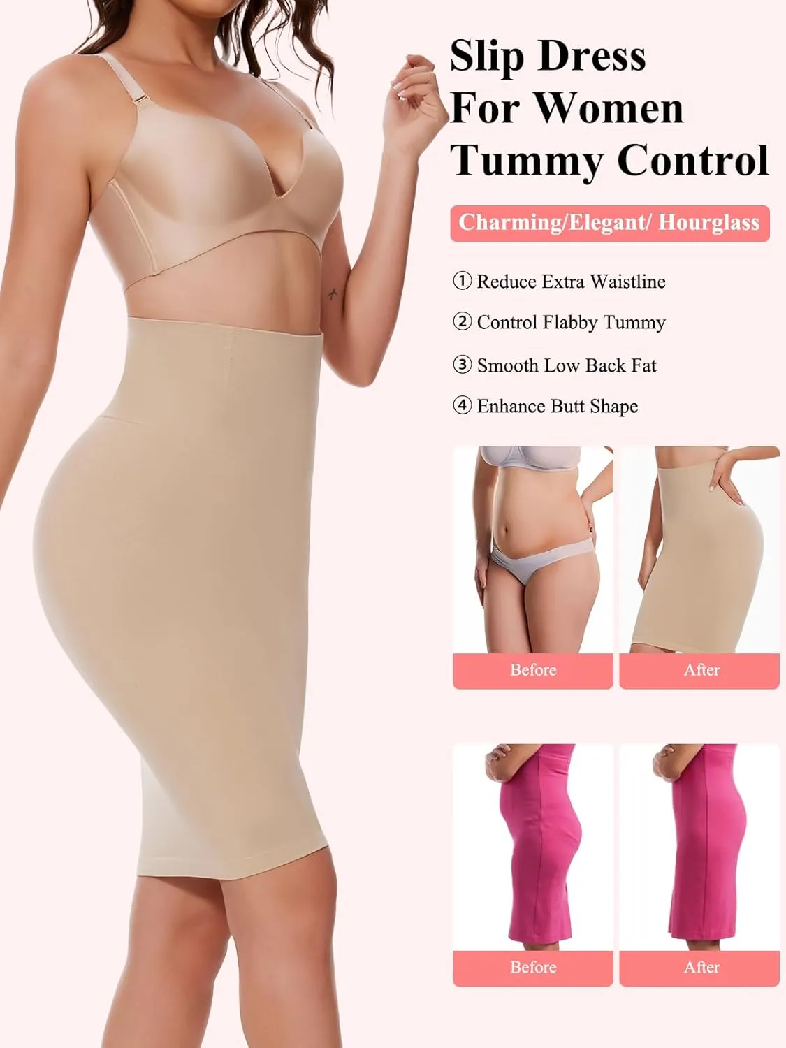 JOYSHAPER Shapewear Slip for Under Dresses Half Slip Tummy Control Dress Seamless Skirt Slip Body Shaper