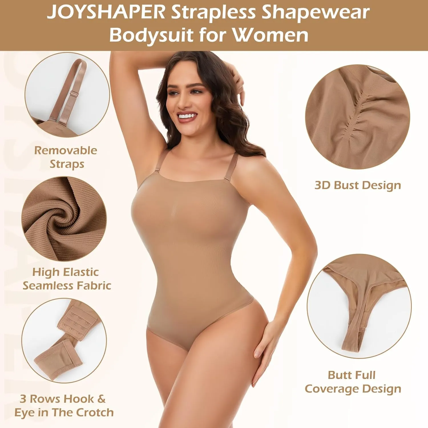 JOYSHAPER Strapless Shapewear for Women Tummy Control Bodysuit Seamless Sculpting Thong Body Shaper