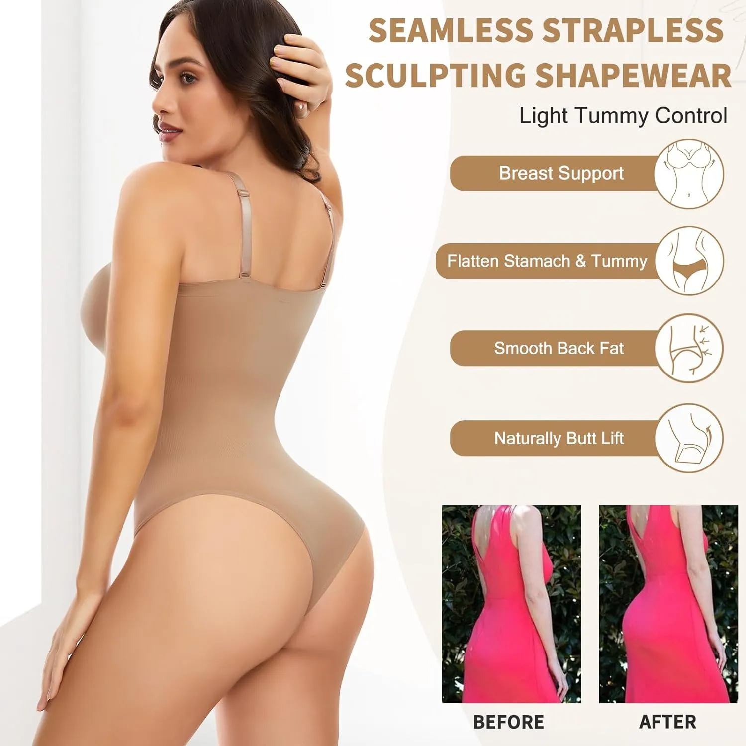 JOYSHAPER Strapless Shapewear for Women Tummy Control Bodysuit Seamless Sculpting Thong Body Shaper