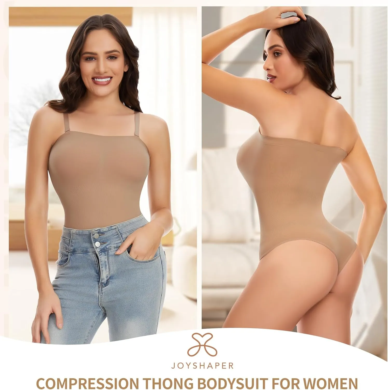JOYSHAPER Strapless Shapewear for Women Tummy Control Bodysuit Seamless Sculpting Thong Body Shaper